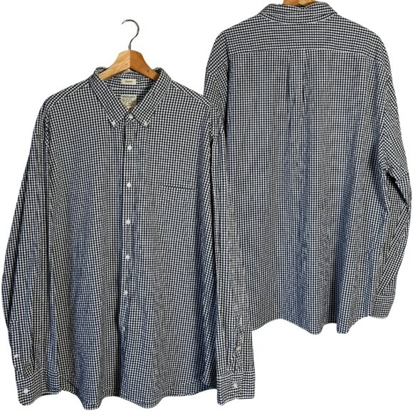 J.Crew Stretch Organic Cotton Gingham Button Down Shirt Men's 3XL Navy White - Picture 1 of 14